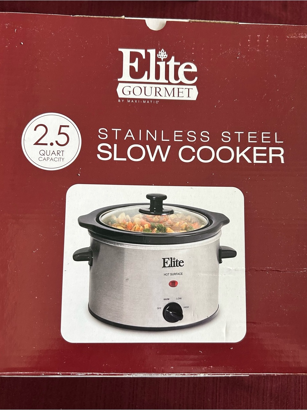 “NIB” Elite Stainless Steel 2.5 Quart Slow Cooker - Silver
